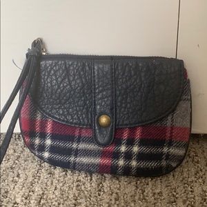 Pink, gray and navy wristlet